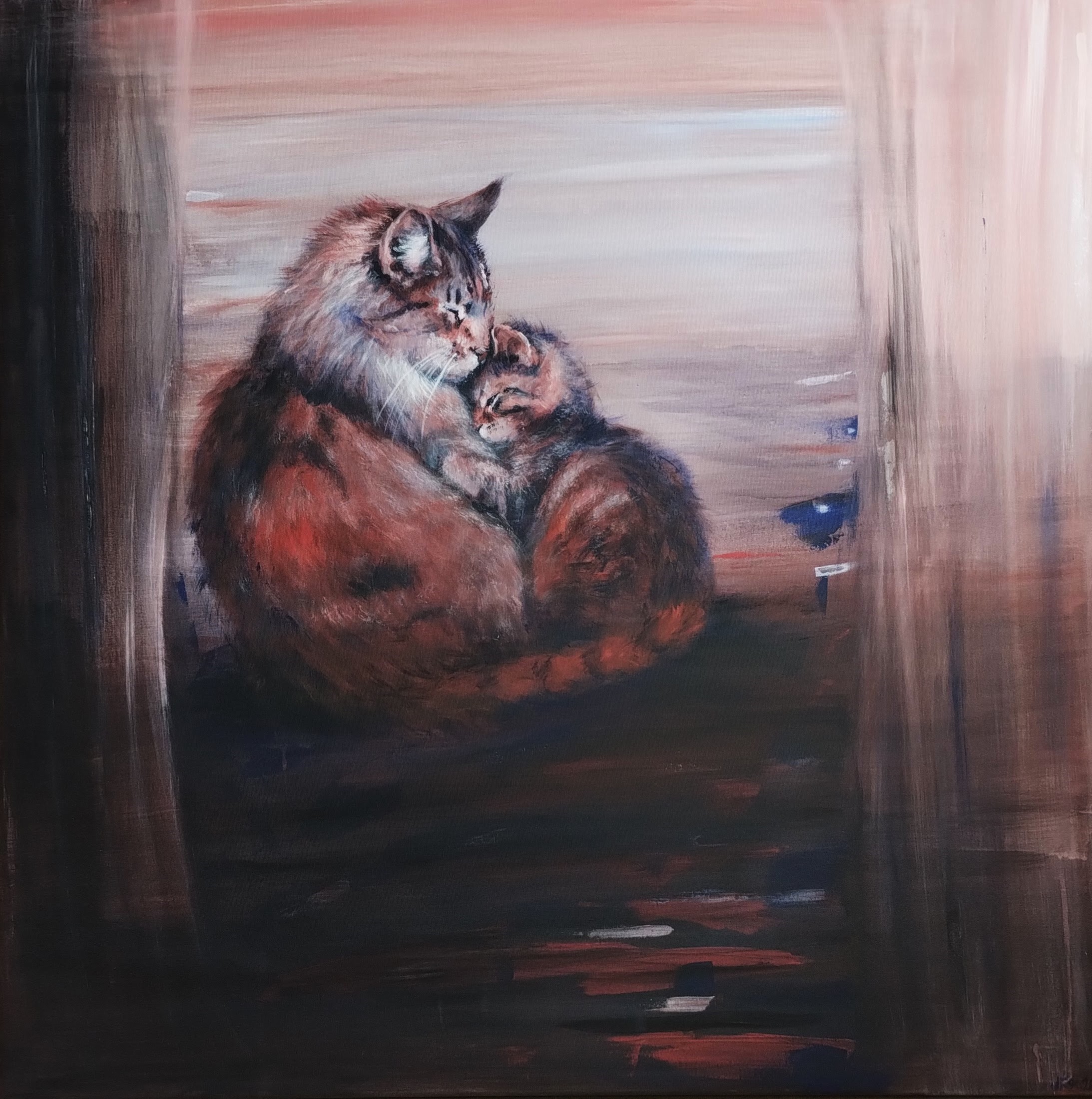 Objetí, akryl na plátně 100 x 100 cm