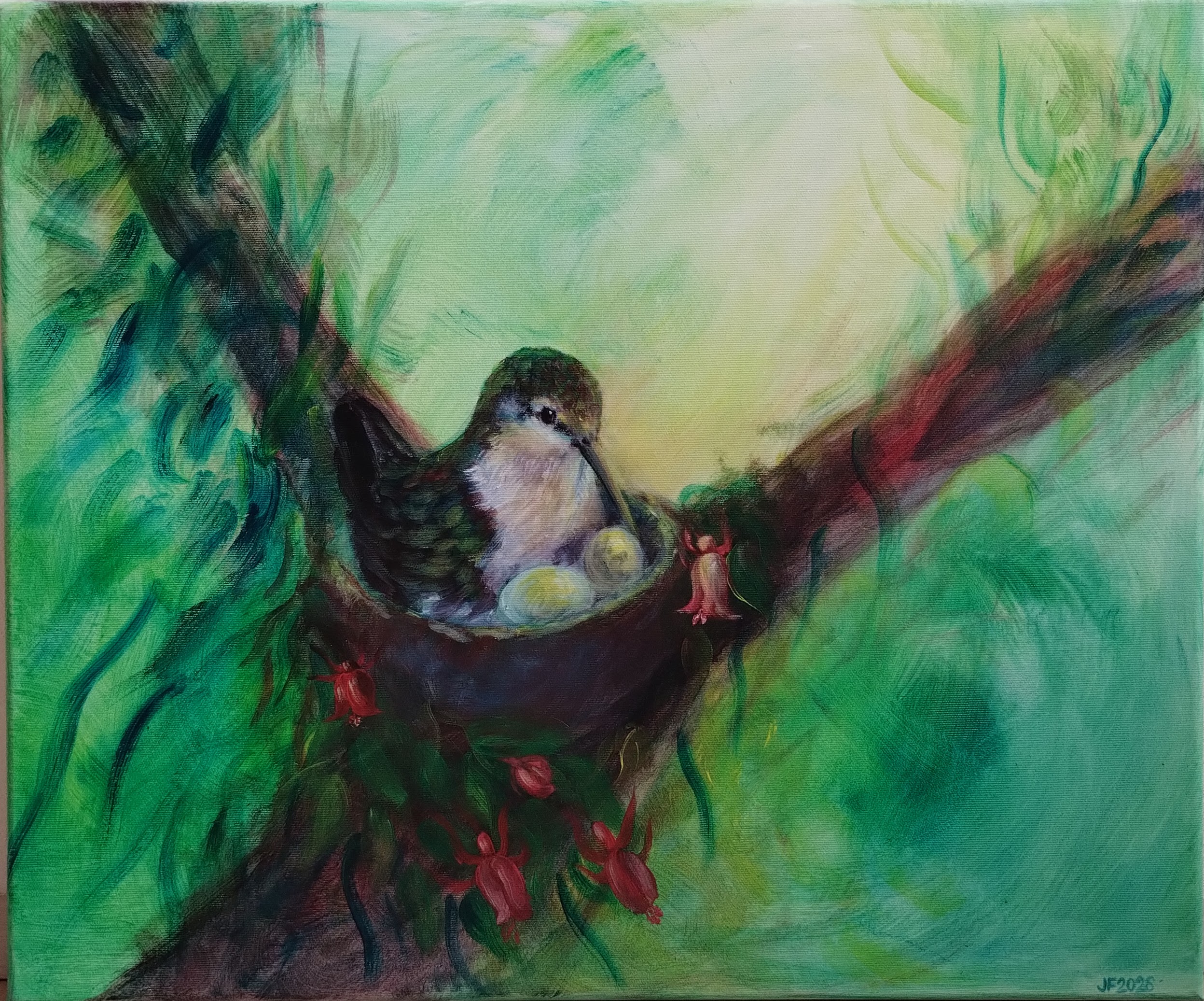 V očekávání, akryl na plátně 60 x 50 cm